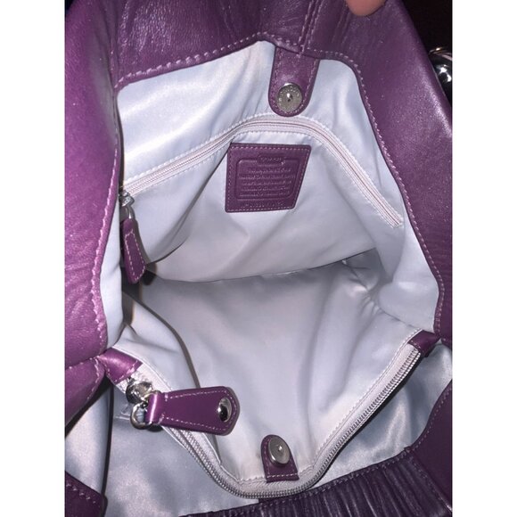 Nice Rare Coach Purse Ashley Gathered Leather Satchel Plum Purple #F19425 - Picture 6 of 12